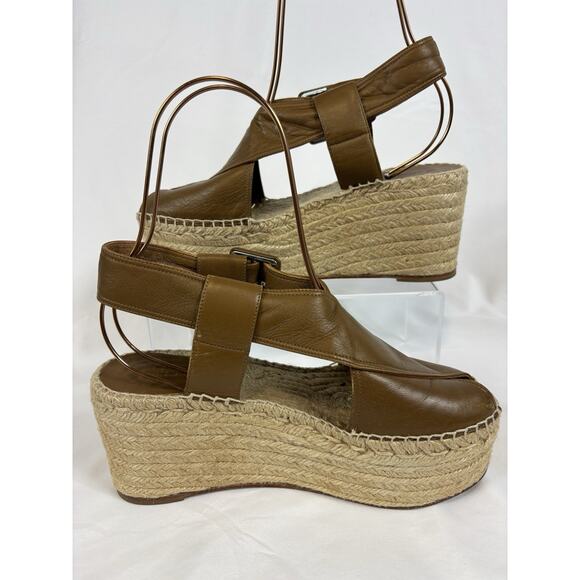 Celine Paris Espadrilles Wedges Platform Sandals Brown Leather Size 38 Buckle - Picture 4 of 16